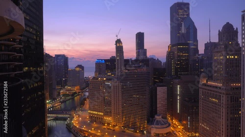 Wallpaper Mural City skyline view of modern office buildings in downtown Chicago at dusk Torontodigital.ca