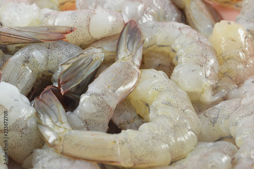 shrimp background / fresh raw shrimp close up background - Shrimp Cocktail shelled peeled for cooking seafood photo