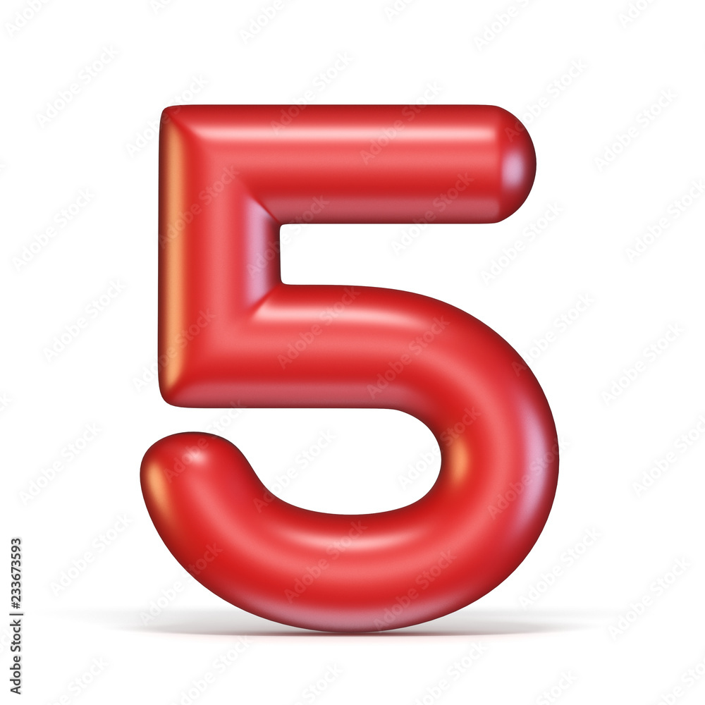 Red glossy font Number 5 FIVE 3D Red glossy font Number 5 FIVE 3D