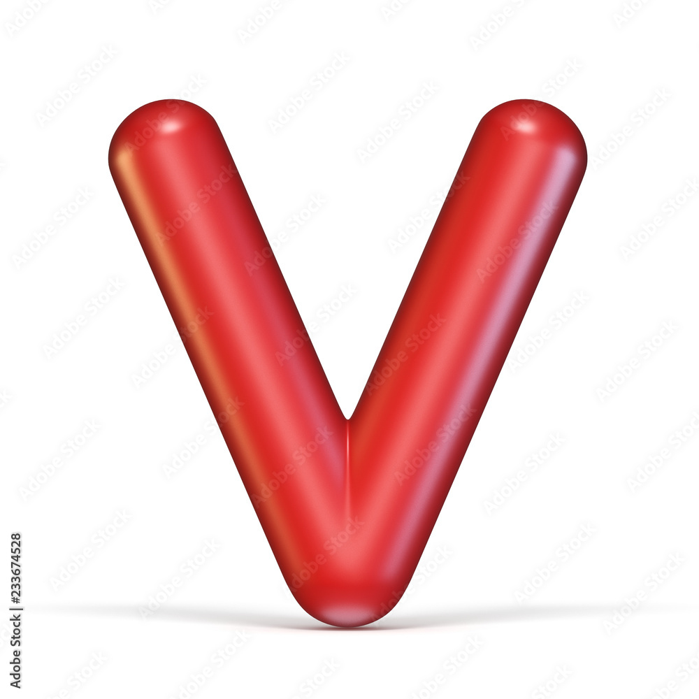 Red glossy font Letter V 3D