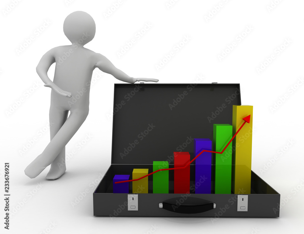 3d man presentation business graph . 3d rendered illustration 3d man presentation business graph . 3d rendered illustration