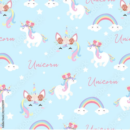 Pastel seamless pattern with unicorn,head,rainbow and star