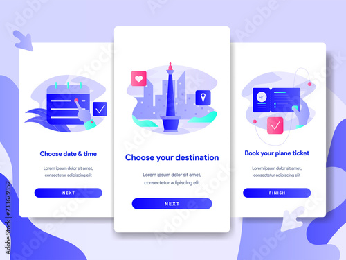 Onboarding screen page template of Online Plane Ticket Booking Concept. Modern flat design concept of web page design for website and mobile website.Vector illustration