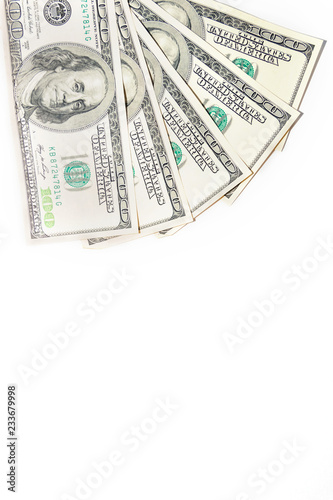 money fan. stack of dollars isolated on white backround. bundle of hundred dollar bills