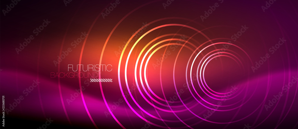 Neon glowing techno lines, hi-tech futuristic abstract background template with square shapes Neon glowing techno lines, hi-tech futuristic abstract background template with square shapes