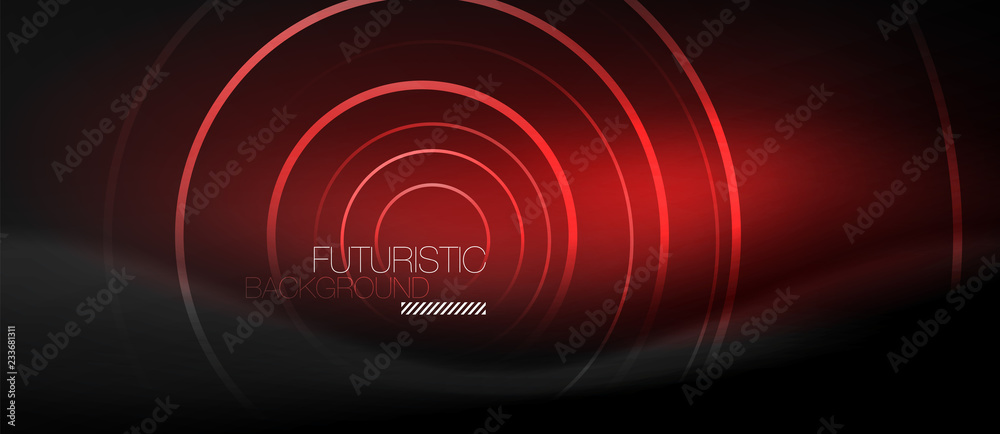 Dark abstract background with glowing neon circles Dark abstract background with glowing neon circles