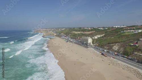 Beautiful pool over the ocean. Shot at Sintra by drone. photo