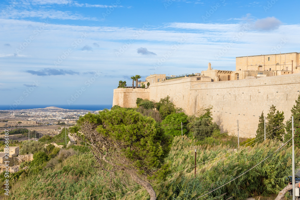 Mdina, Malta. Fortress and the sea on the horizon