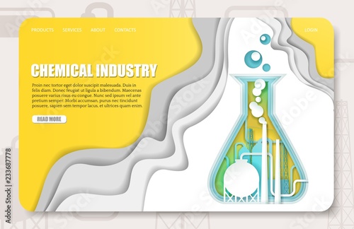 Vector paper cut chemical industry landing page website template