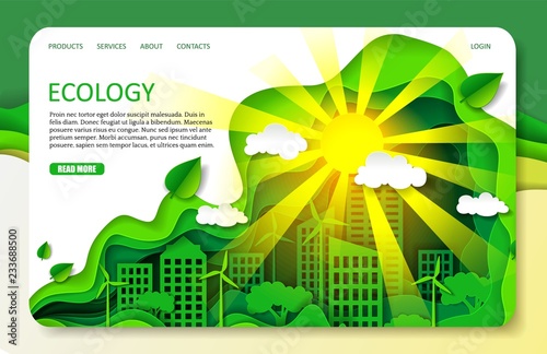 Vector paper cut ecology landing page website template
