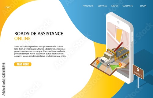 Online roadside assistance landing page website vector template