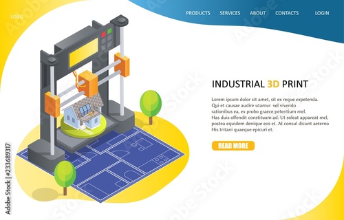 3D printing process landing page website vector template