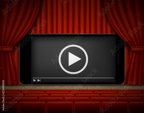 Online cinema poster template vector realistic illustration
