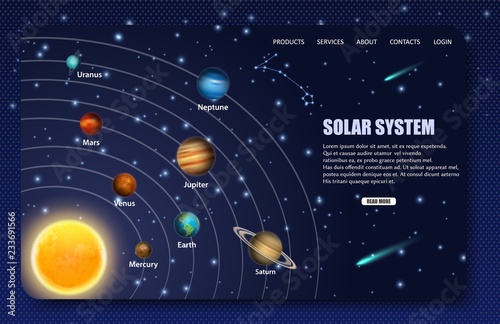 Solar system landing page website vector template