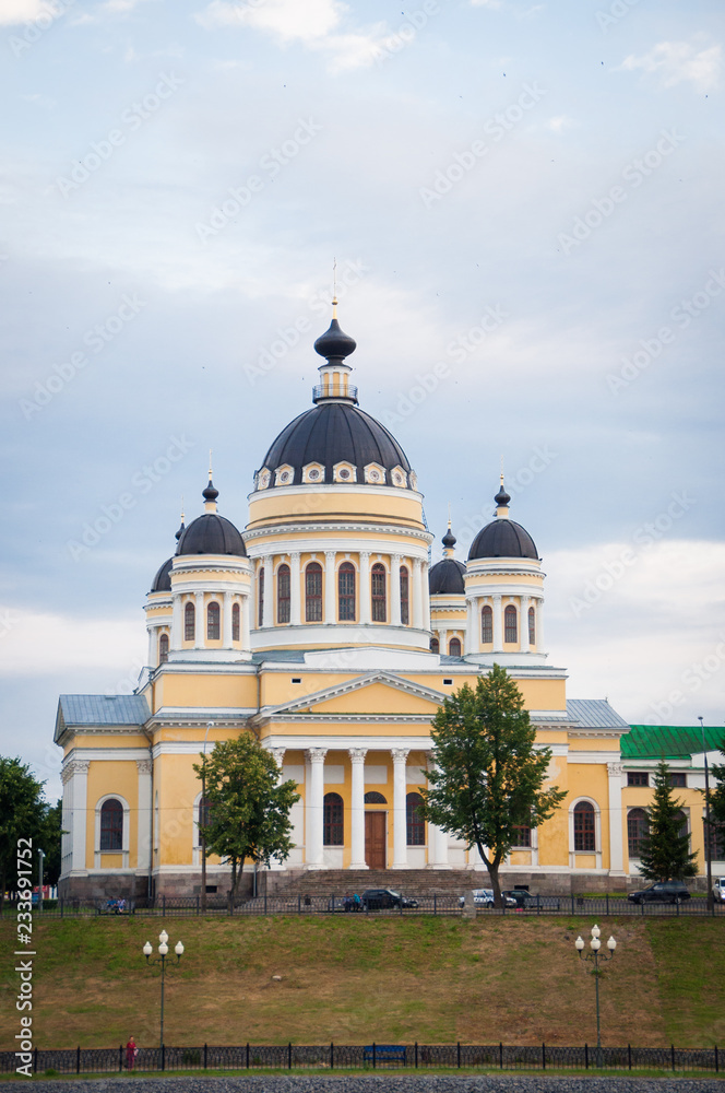 Rybinsk, Russia - July 12, 2013: Cathedral of Transfiguration of Jesus