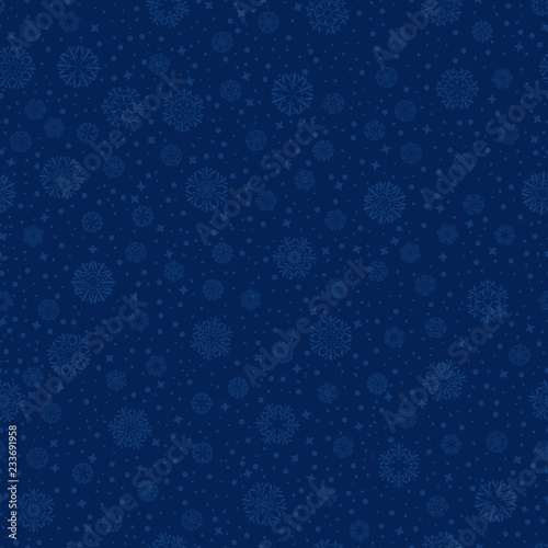 vector snowflakes dots and stars. blue background. vector seamless pattern. winter snow illustration. textile paint. repetitive background. fabric swatch. wrapping paper