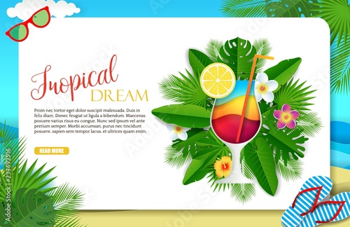 Vector paper cut tropical dream landing page website template