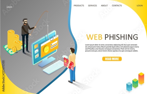Web phishing landing page website vector template