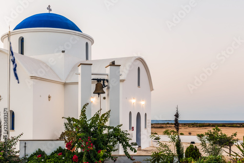 The multi Denominational Church of St. Nicholas on a shore closeup in Paphos, Cyprus