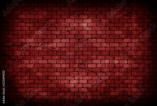 Background of old vintage crack red brick wall