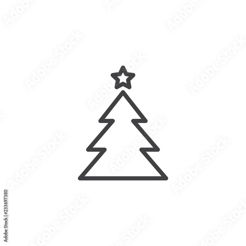 Xmas tree with star outline icon. linear style sign for mobile concept and web design. Christmas tree decorated simple line vector icon. Symbol, logo illustration. Pixel perfect vector graphics