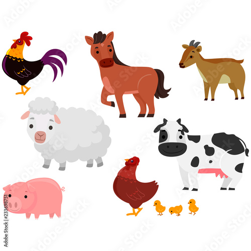 Fototapeta Naklejka Na Ścianę i Meble -  Vector Illustration of Different Farm Animals in white background