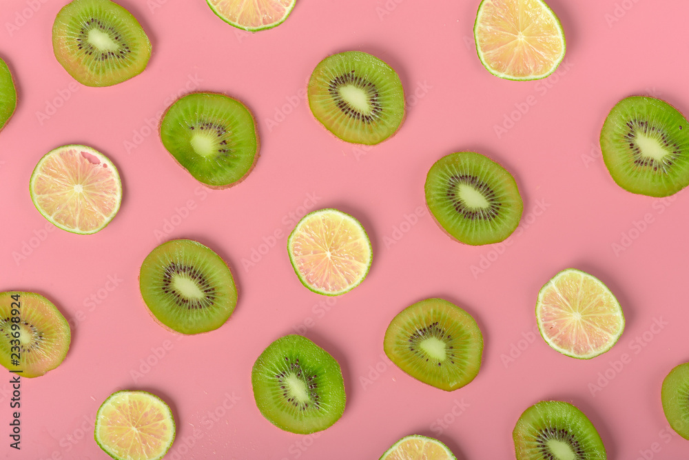 Fototapeta premium Food texture. Seamless pattern of fresh various fruits.