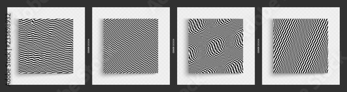 Cover design template. Black and white design. Pattern with optical illusion. Abstract 3D geometrical background. Vector illustration.