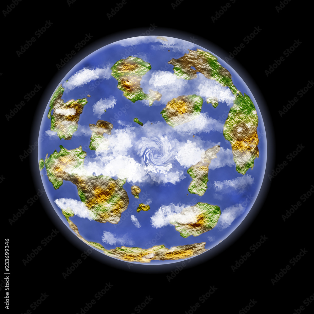 Earthlike planet isolated on black background without light