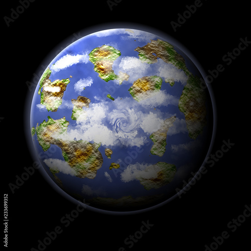 Earthlike planet isolated on black background