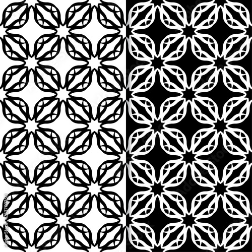 Black and white floral seamless ornaments. Set of backgrounds