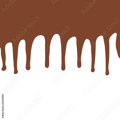 Melting chocolate dripping on white background. Vector illustration.