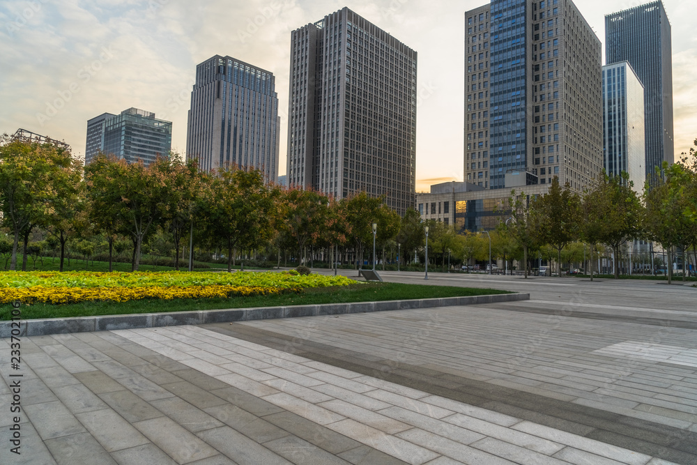 modern buildings and empty pavement in china.