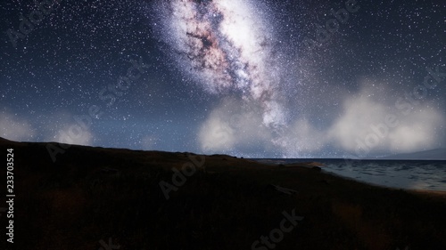 Milk Way stars above the lake at night