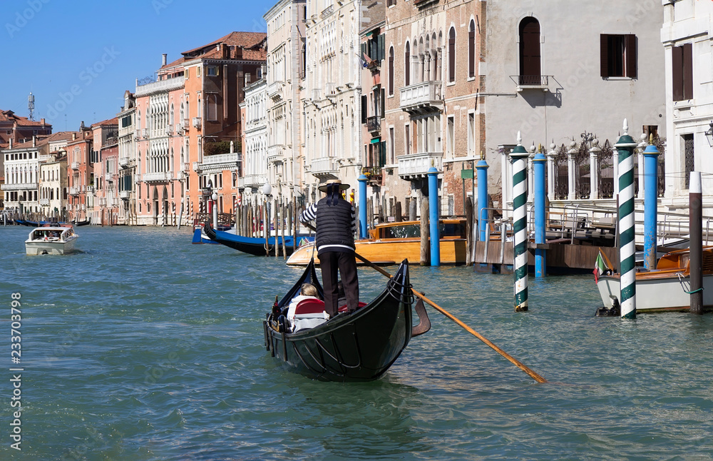 Gondola on the Grand Canal in Venice, Italy.
