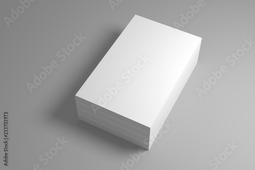 Stack of blank books on gray with shadow. 3D illustration mock up template.