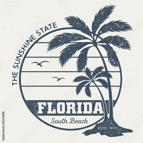 Florida South Beach - Vintage Tee Design For Printing