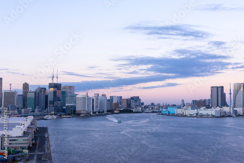 dusk of tokyo bay area seen from rainbow bridge 