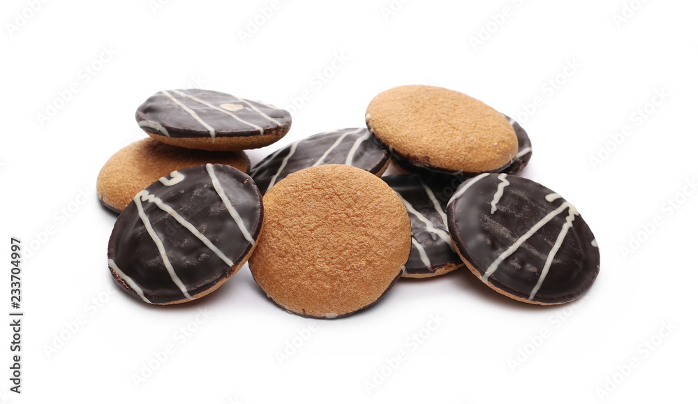 Naklejka premium Chocolate cookies, biscuits isolated on white background