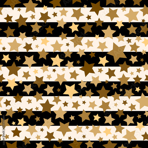 Golden stars and black stripes vector seamless pattern