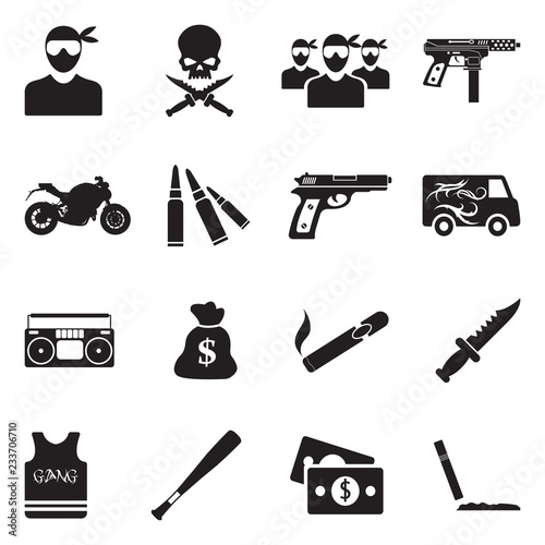 Gang Icons. Black Flat Design. Vector Illustration. 