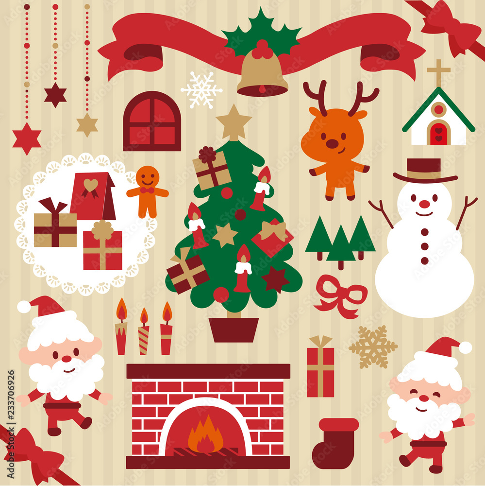 キュートなクリスマスキャラクターアイコン ベクターイラストセット Stock Vector Adobe Stock