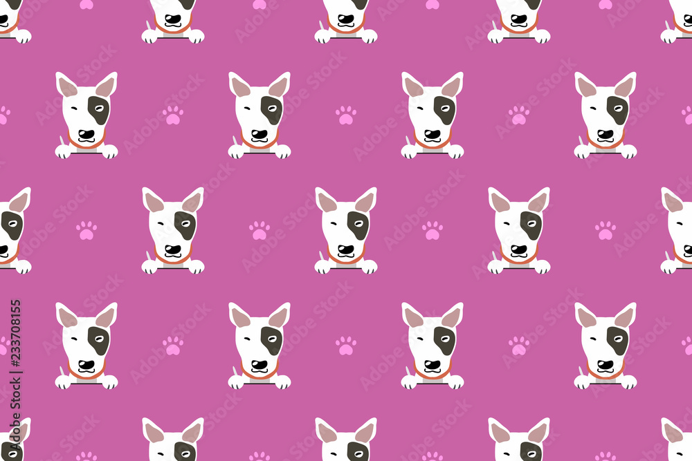 Vector cartoon character bull terrier dog seamless pattern Vector cartoon character bull terrier dog seamless pattern