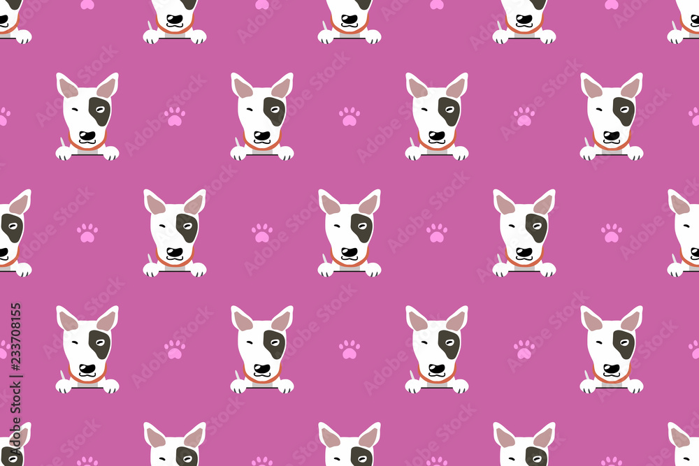 Vector cartoon character bull terrier dog seamless pattern