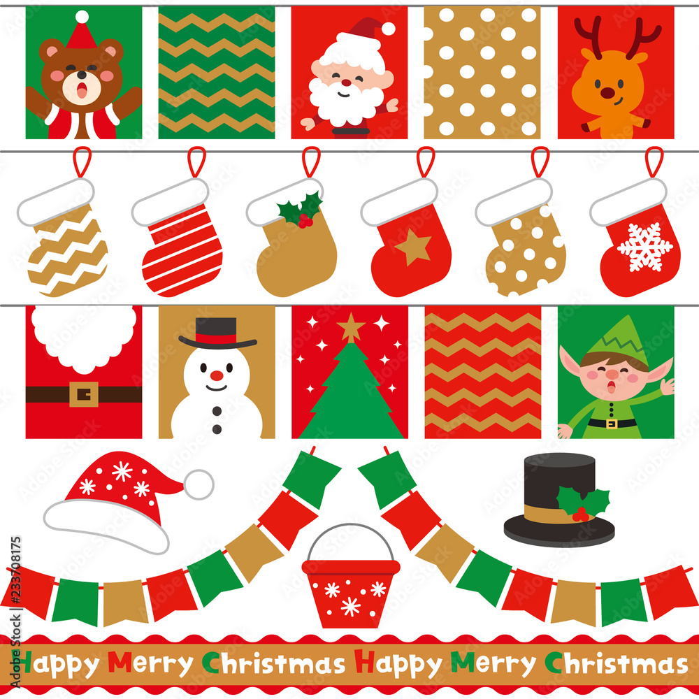 かわいいクリスマスの旗や飾り素材 ベクターイラストセット Stock ベクター Adobe Stock