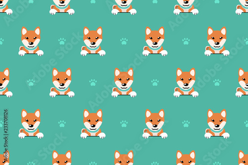 Vector cartoon character shiba inu dog seamless pattern