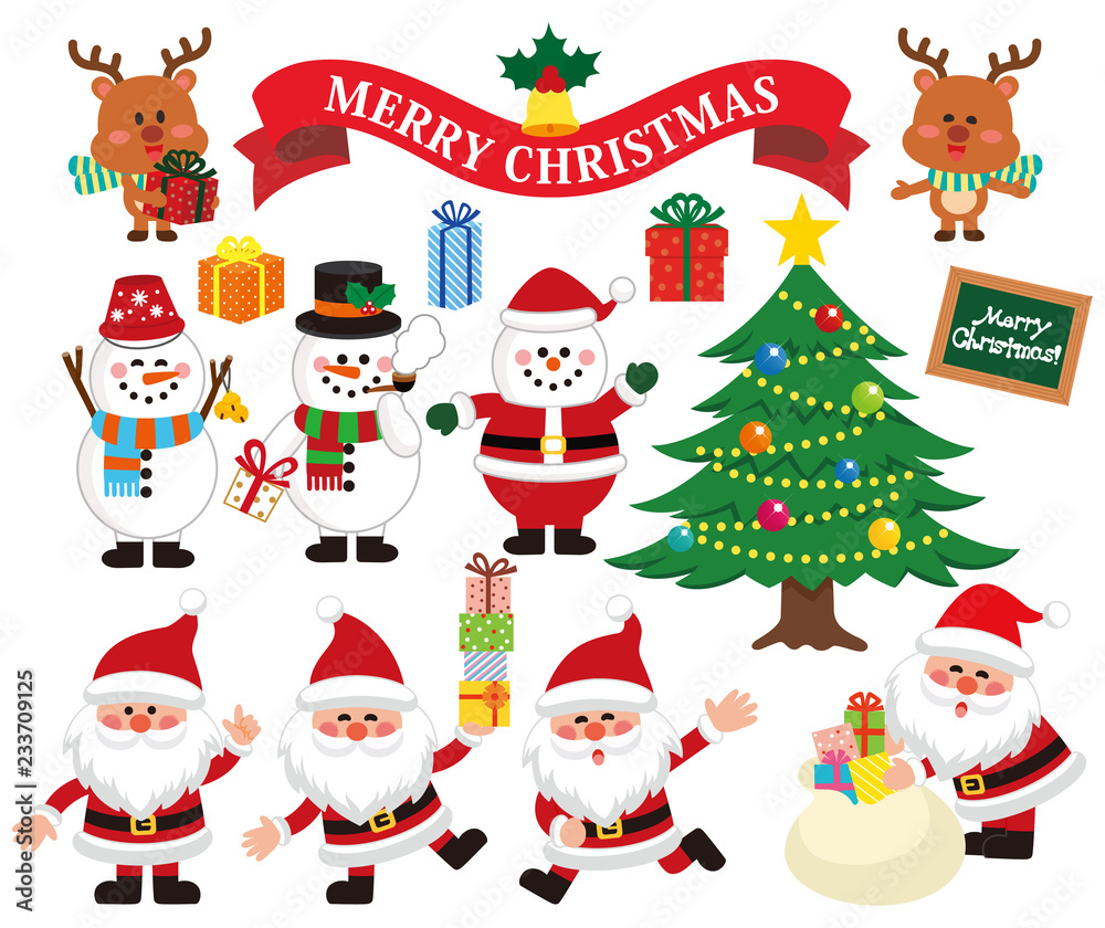 かわいいクリスマスキャラクターデザインセット ベクターイラスト素材 Stock ベクター Adobe Stock