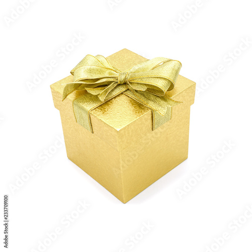 Beautiful gold gift box with ribbon.
