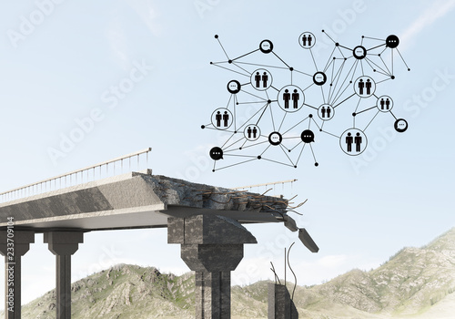Damaged stone bridge as idea for problem and social connection concept