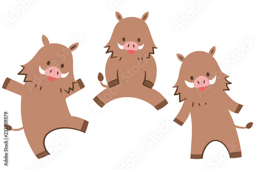 「かわいい３匹のイノシシのキャラクター」ベクター素材